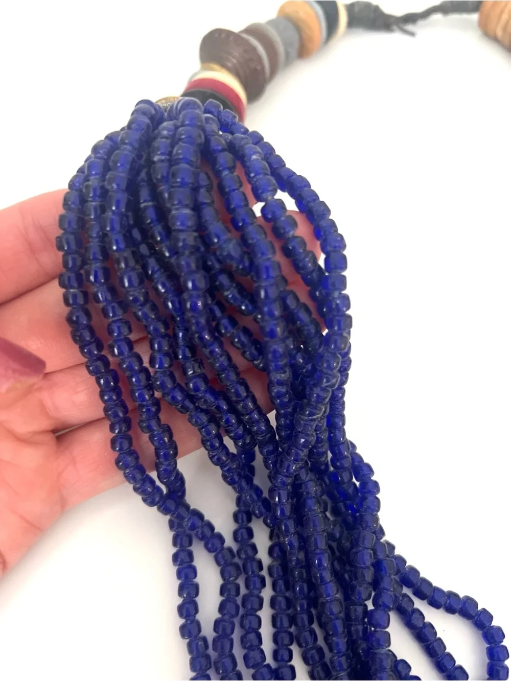 Handmade Multistrand Blue Beaded Necklace with Mixed Accent Discs - Picture 3 of 7